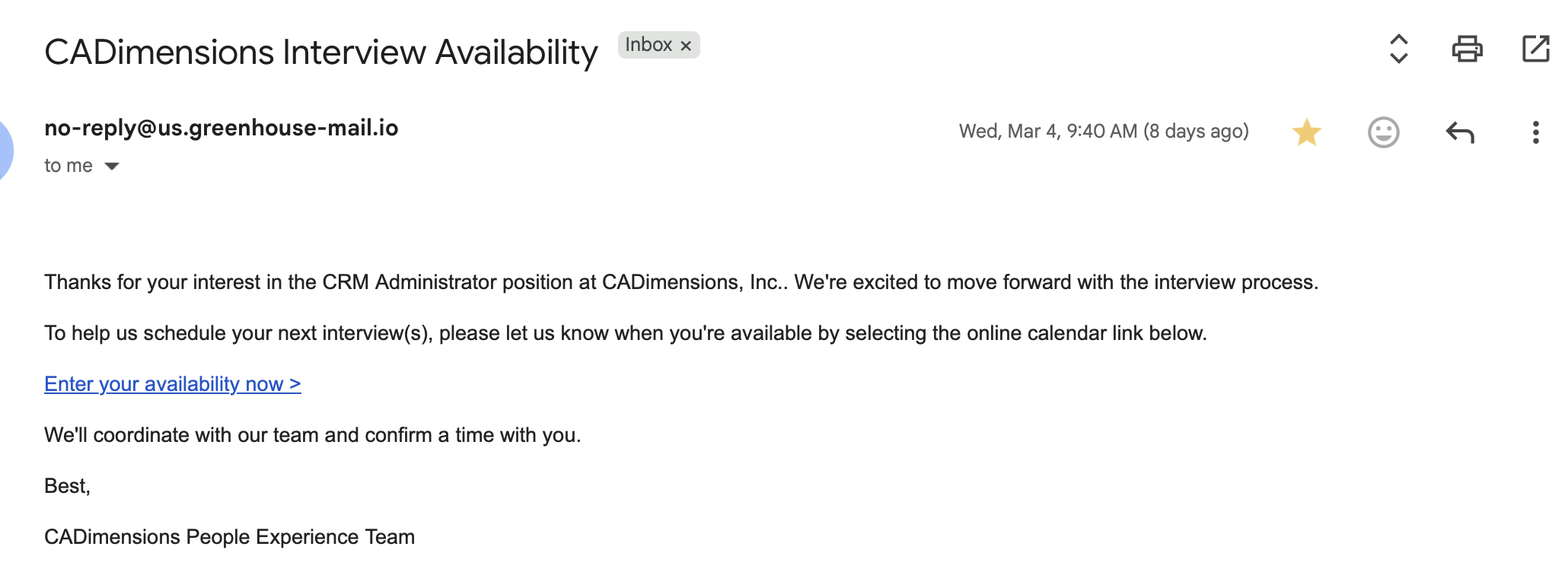 CADimensions interview invite